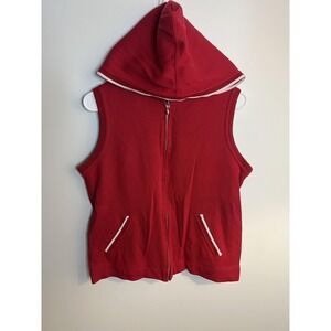 Talbots Sweater Vest Wm Med Red Hooded Full Zip Pockets Knit Cotton Athleisure